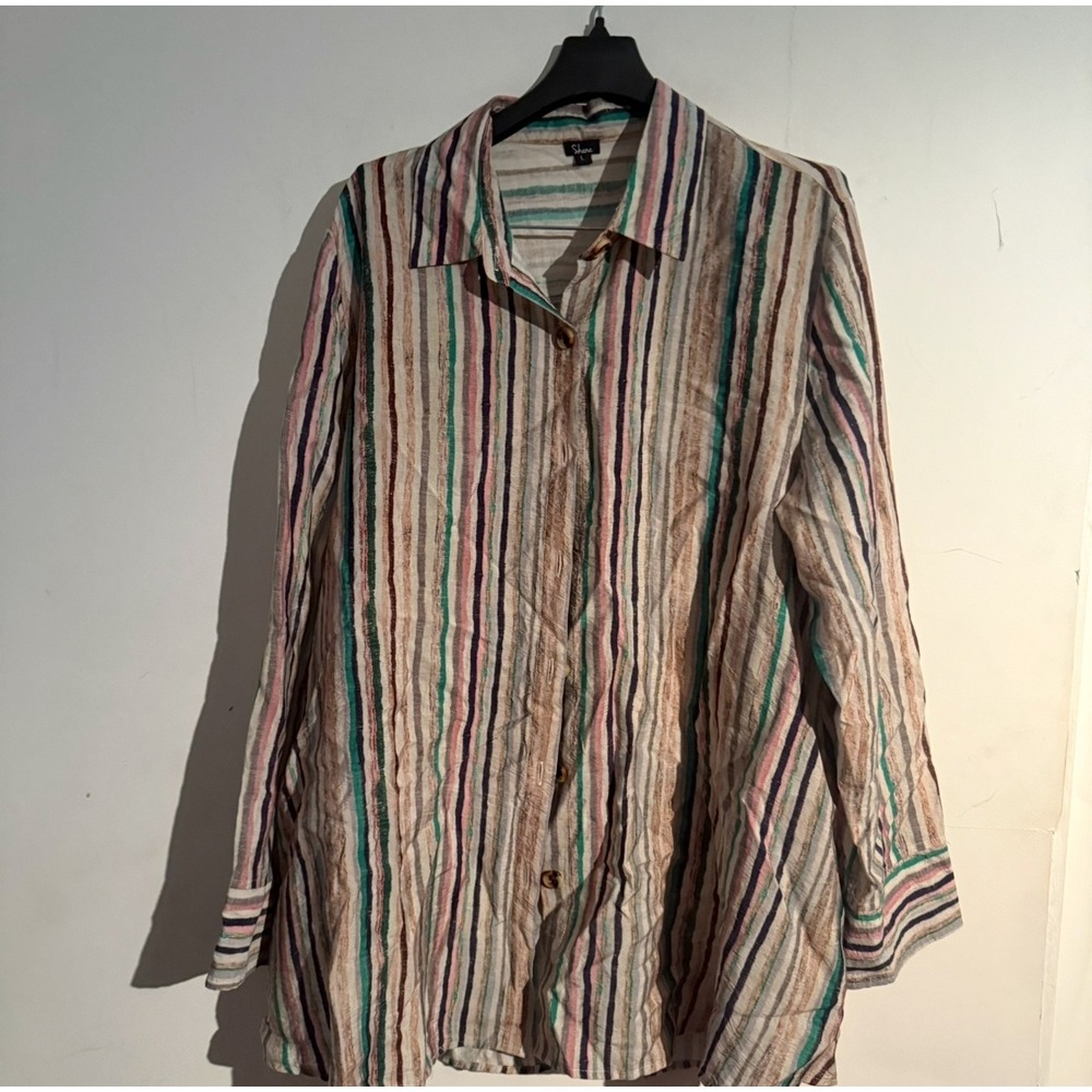 Shana Apparel Large Button‎ Down Striped Blouse Wearable Art Artsy Unique Color
